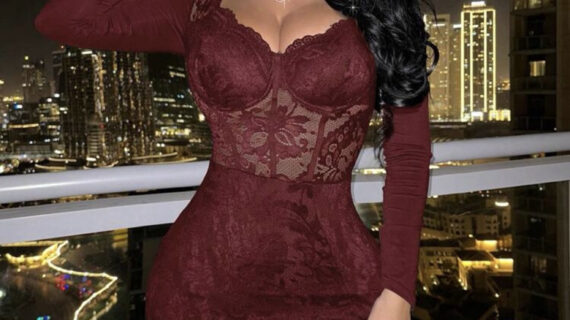 Knitted Lace Cup Collar Long Sleeve
